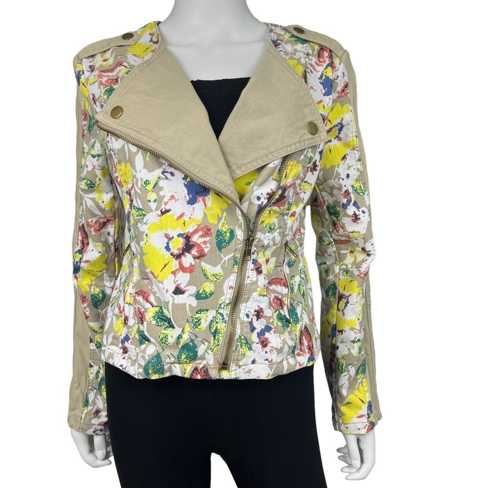 Live A‎ Little Moto Jacket Women’s Floral Canvas Moto Jacket Size M
